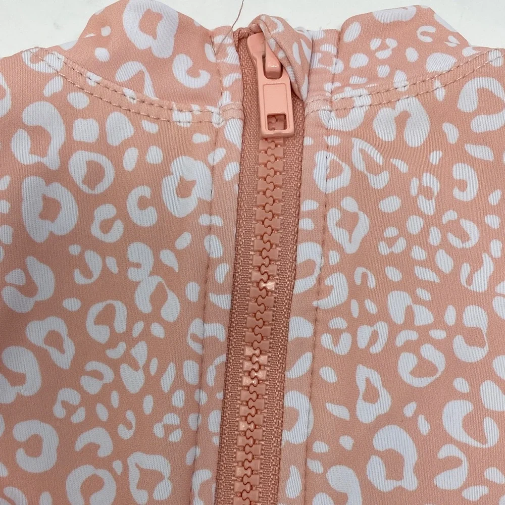 Tahari  Girls Pink Leopard Long Sleeve Rash guard Swimsuit Size 4